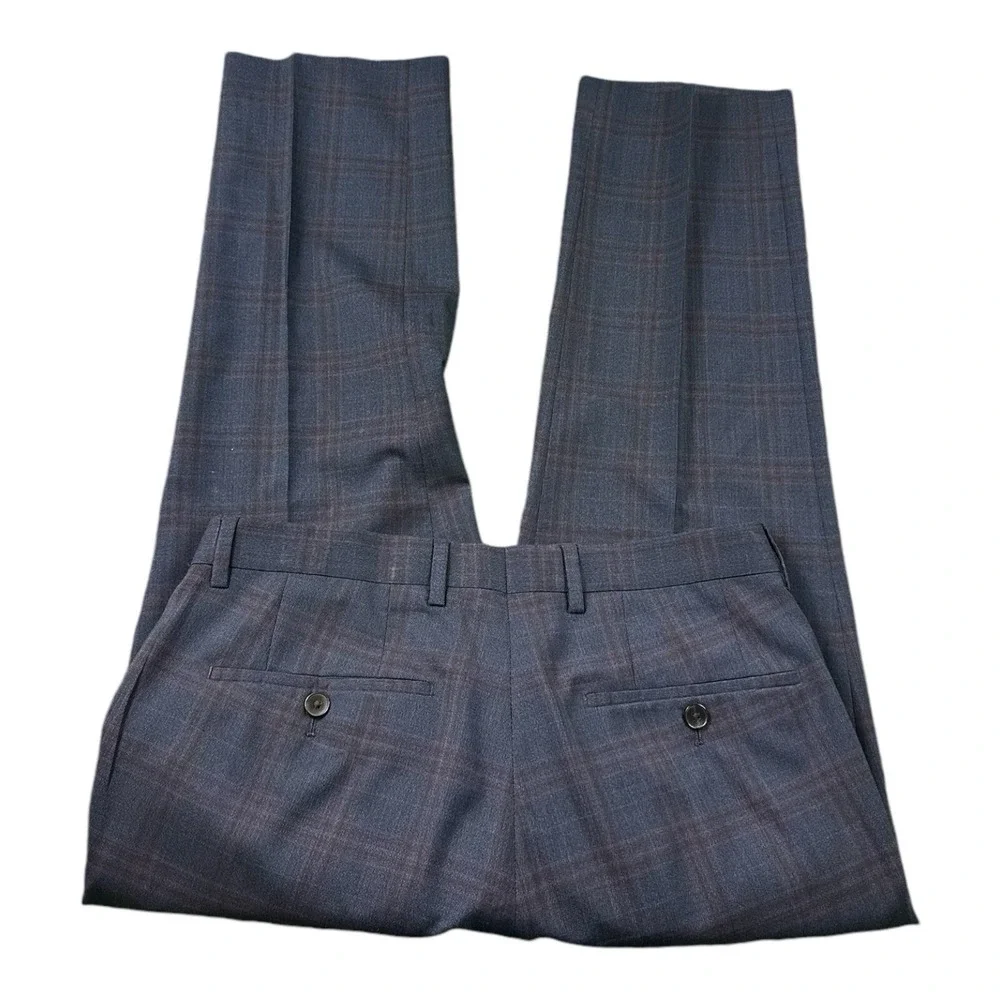 Hugo Boss Blue Maroon Checked Huge6/Genius4 Super 100s Wool Suit 36R 30X25